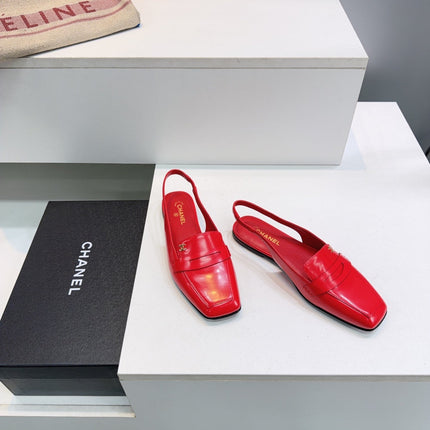 CHANEL 26S SLINGBACK FLATS IN DARK RED PATENT LAMBSKIN