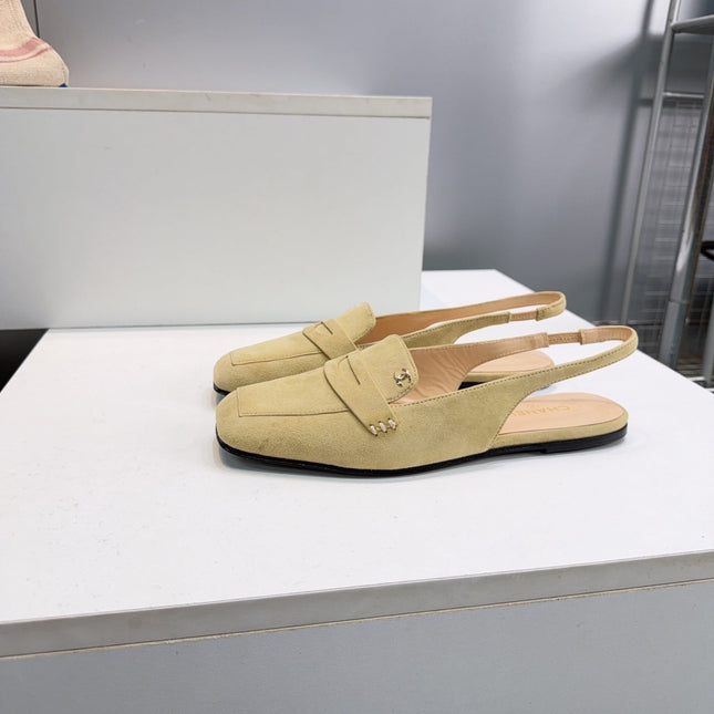 CHANEL 26S SLINGBACK FLATS IN BEIGE SUEDE