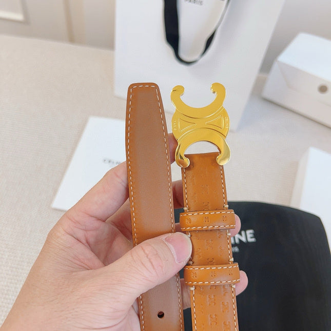 CELINE 25S BELT TRIOMPHE 25MM IN LIGHT BROWN CALFSKIN DEBOSSED LOGO 563331