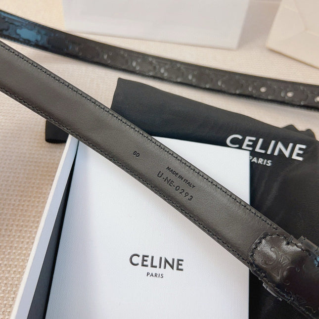 CELINE 25S BELT 25MM TRIOMPHE IN BLACK CALFSKIN SILVER HARDWARE 563333