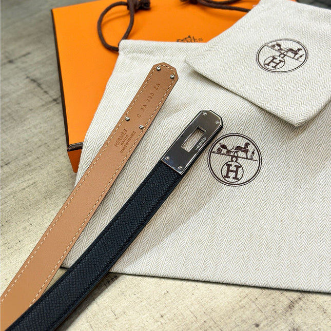 HM KELLY BELT 18 IN BLACK EPSOM SILVER HARDWARE