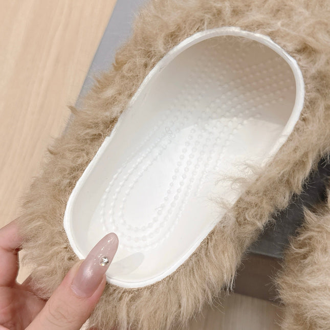 BALENCIAGA 25S MULES IN BEIGE FAUX FUR