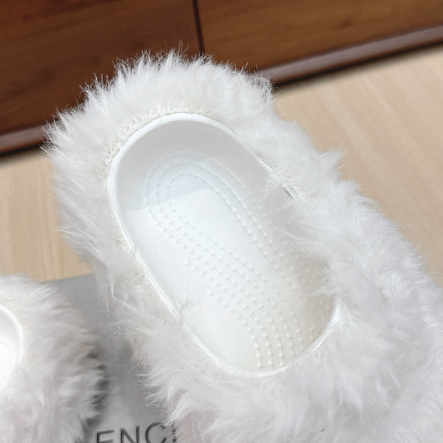BALENCIAGA 25S MULES IN WHITE FAUX FUR