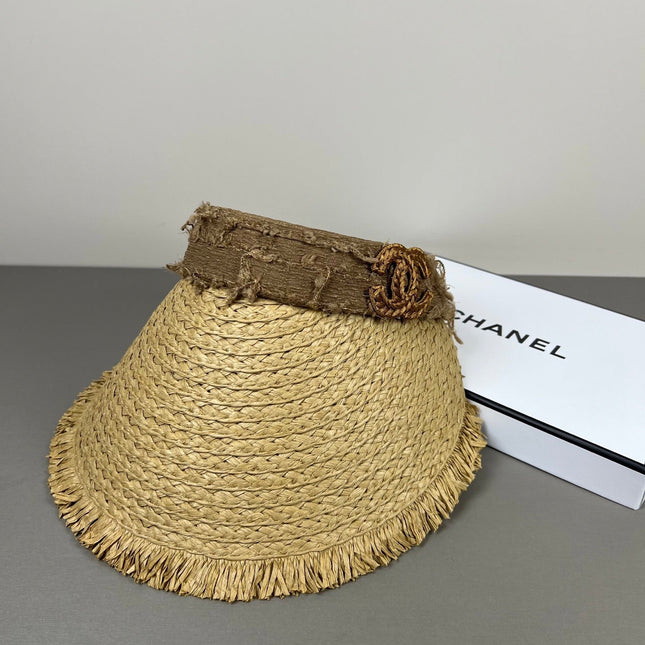 CHANEL 26S RAFFIA VISOR WITH BROWN CC LOGO 338094