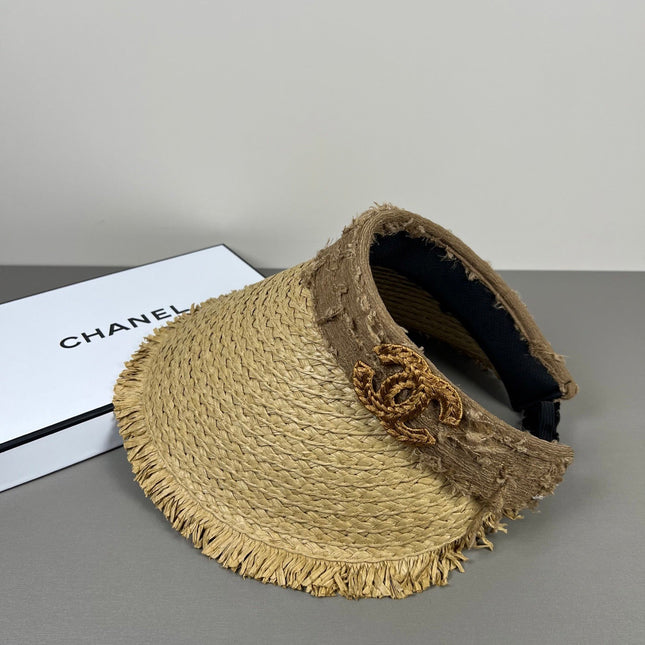 CHANEL 26S RAFFIA VISOR WITH BROWN CC LOGO 338094