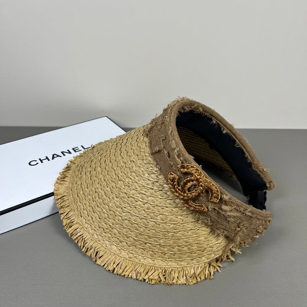 CHANEL 26S RAFFIA VISOR WITH BROWN CC LOGO 338094