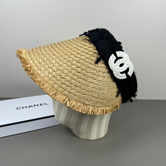 CHANEL 26S RAFFIA VISOR WITH WHITE CC LOGO 338095