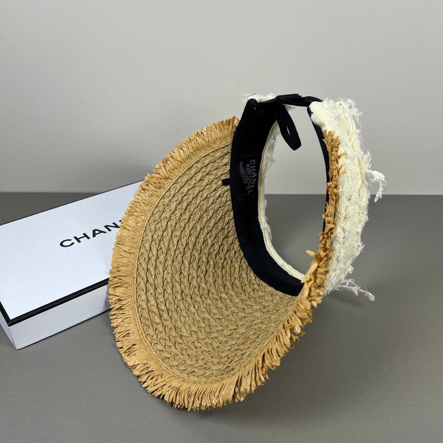 CHANEL 26S RAFFIA VISOR WITH BLACK CC LOGO 338095