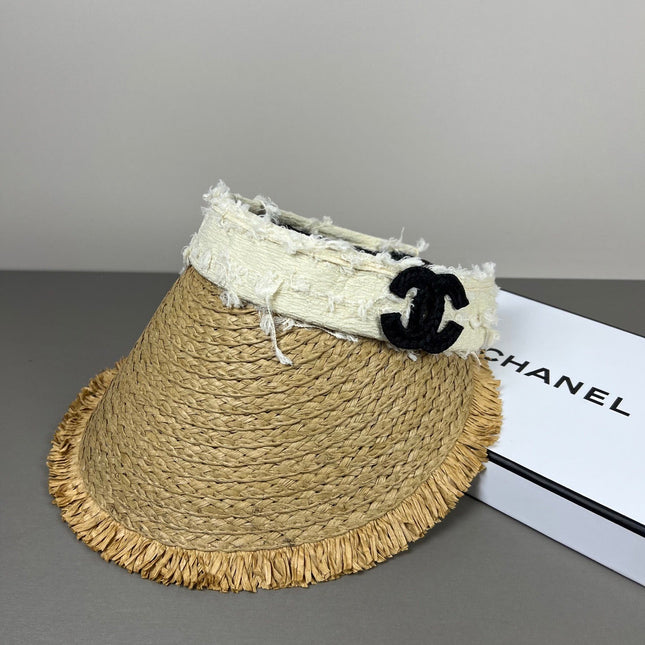 CHANEL 26S RAFFIA VISOR WITH BLACK CC LOGO 338095