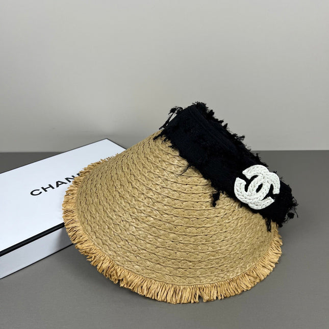 CHANEL 26S RAFFIA VISOR WITH WHITE CC LOGO 338095