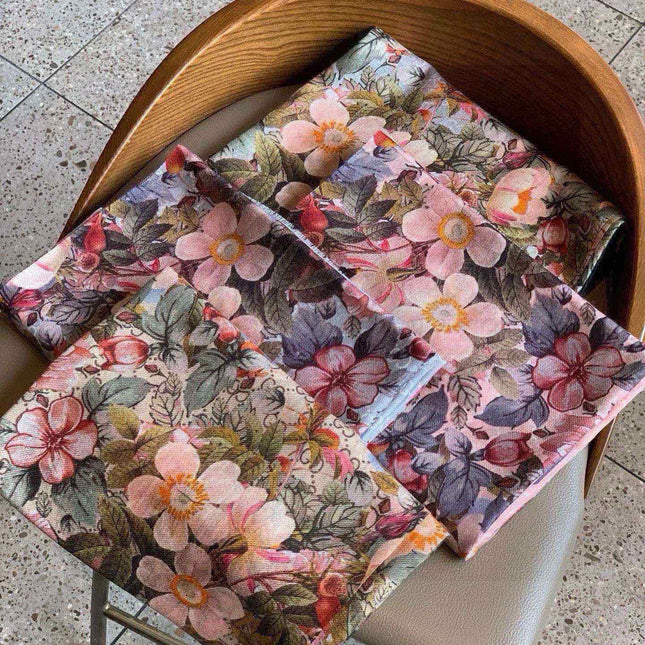 SCARF 200 CM IN BLUSH PINK CASHMERE WITH COLORFUL FLOWER 405253