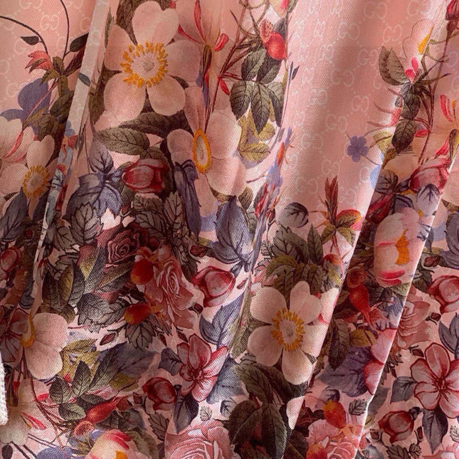 SCARF 200 CM IN BLUSH PINK CASHMERE WITH COLORFUL FLOWER 405253