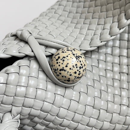 TOSCA SHOULDER BAG 27 IN AGATE GREY LAMBSKIN WITH DALMATA STONE DETAIL