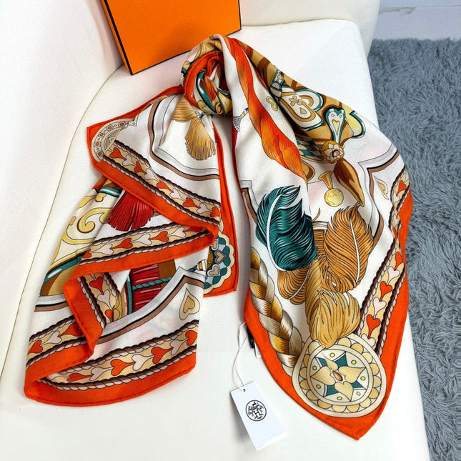 HERMES 26S PRINTED SQUARE SCARF 135 IN CASHMERE AND SILK 309422