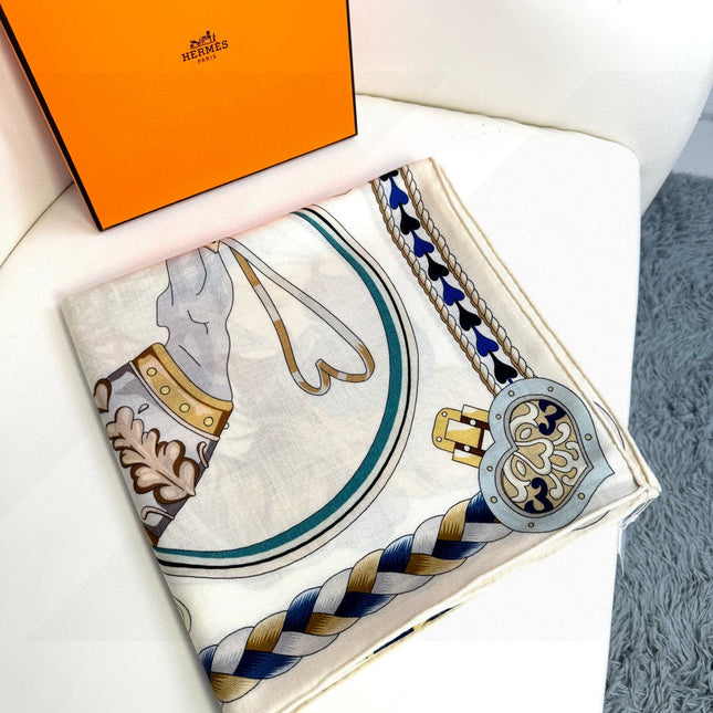 HERMES 26S PRINTED SQUARE SCARF 135 IN CASHMERE AND SILK 309424