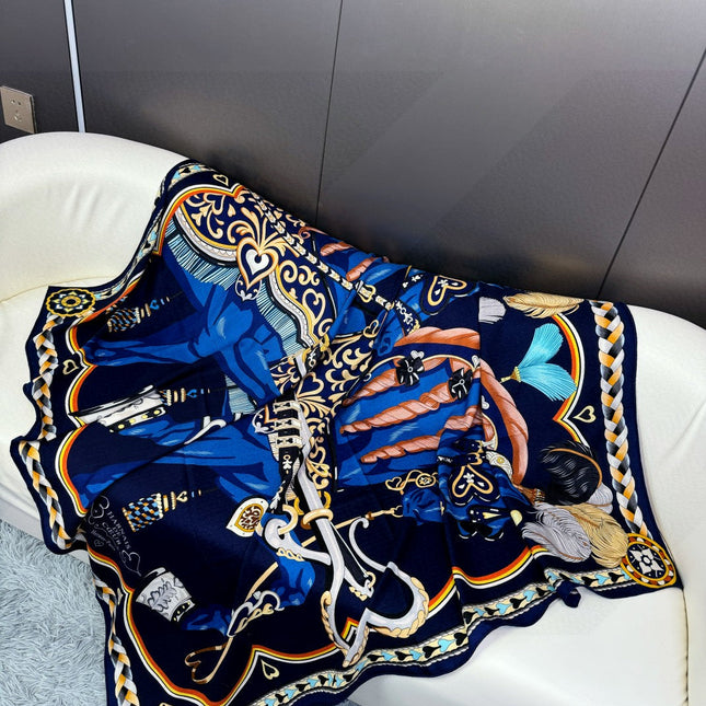 HERMES 26S PRINTED SQUARE SCARF 135 IN CASHMERE AND SILK 309425