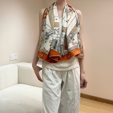 HERMES 26S SCARF 135 IN CASHMERE AND SILK 304577