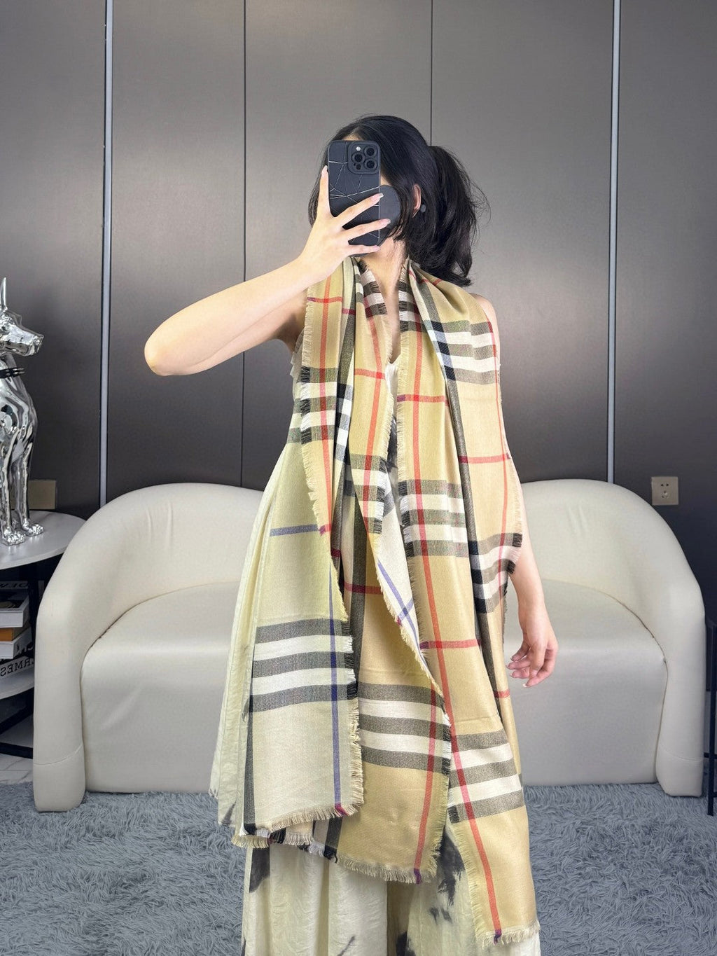 BURBERRY 26S SCARF 220CM IN SILK CASHMERE 303203