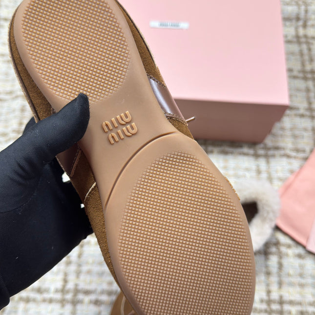 MIUMIU 26S SNEAKERS IN DARK BROWN SUEDE AND SHEARLING