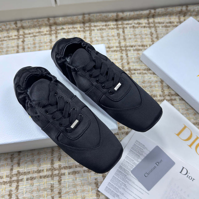DIOR 26S LOW TOP SNEAKERS IN BLACK SATIN DIOR LOGO