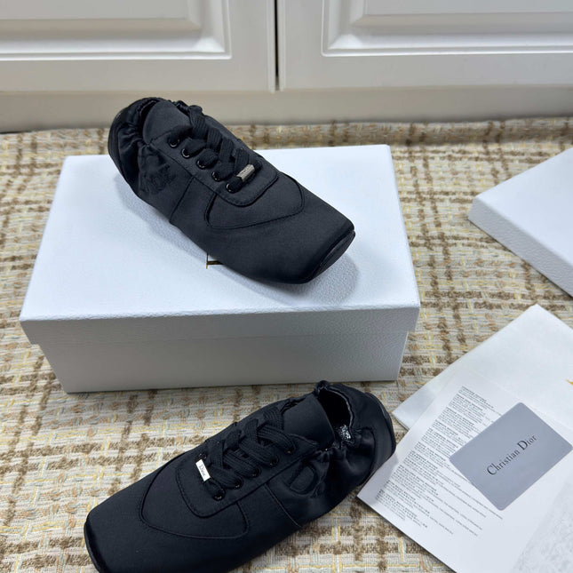 DIOR 26S LOW TOP SNEAKERS IN BLACK SATIN DIOR LOGO