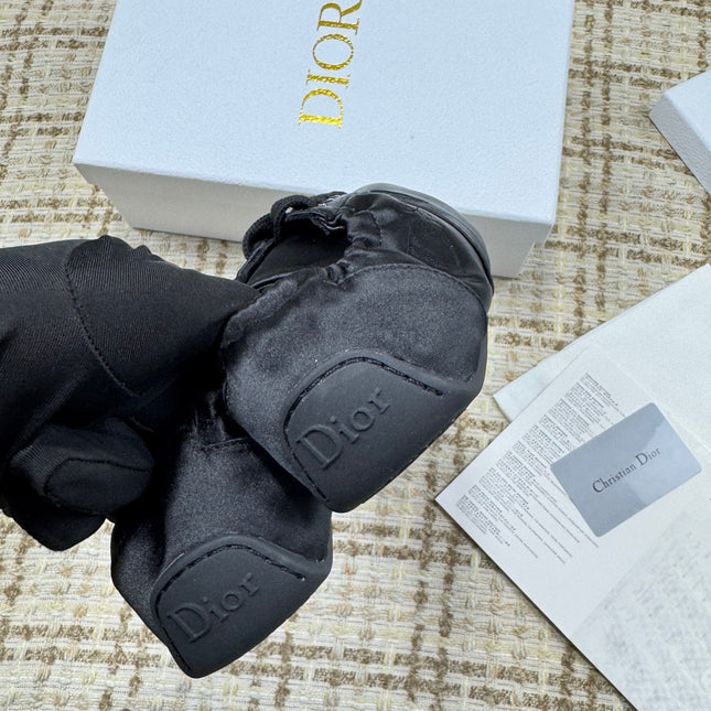 DIOR 26S LOW TOP SNEAKERS IN BLACK SATIN DIOR LOGO