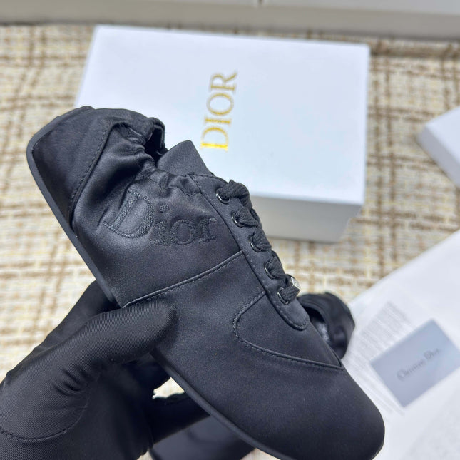 DIOR 26S LOW TOP SNEAKERS IN BLACK SATIN DIOR LOGO