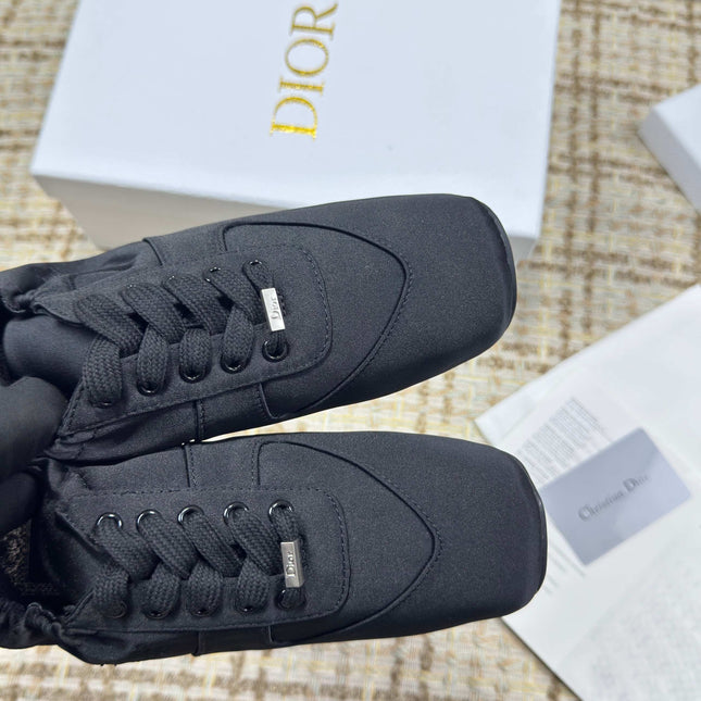 DIOR 26S LOW TOP SNEAKERS IN BLACK SATIN DIOR LOGO