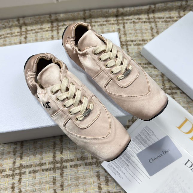 DIOR 26S LOW TOP SNEAKERS IN LIGHT PINK SATIN DIOR LOGO