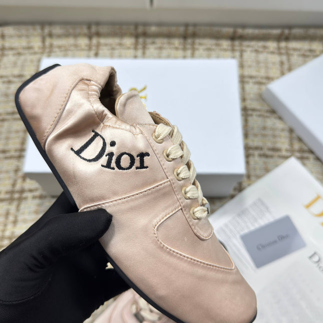 DIOR 26S LOW TOP SNEAKERS IN LIGHT PINK SATIN DIOR LOGO