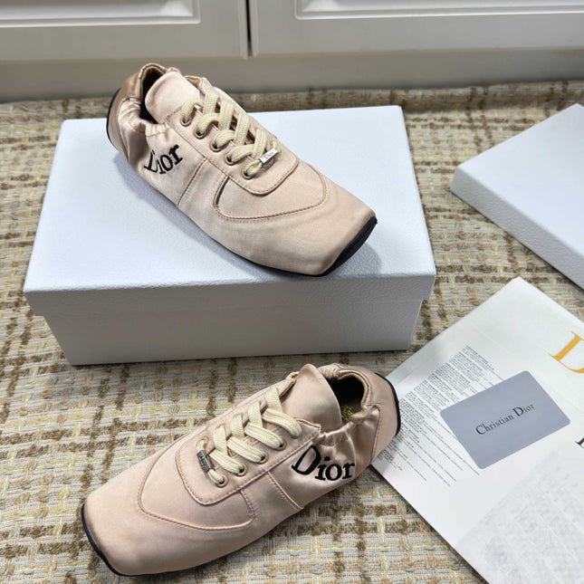 DIOR 26S LOW TOP SNEAKERS IN LIGHT PINK SATIN DIOR LOGO