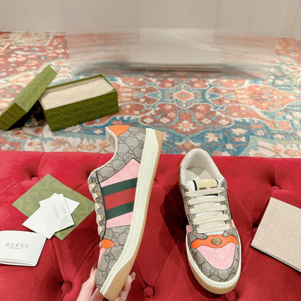 GUCCI 26S SCREENER SNEAKER IN BEIGE MIX LIGHT PINK CANVAS