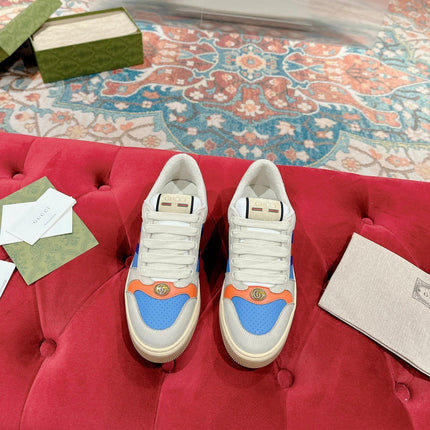 GUCCI 26S SCREENER SNEAKER IN LIGHT BEIGE MIX BLUE LEATHER
