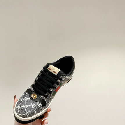 GUCCI 26S SCREENER SNEAKER IN BLACK AND WHITE GG CANVAS