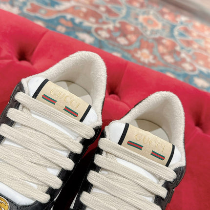 GUCCI 26S SCREENER SNEAKER IN BLACK AND WHITE LEATHER 