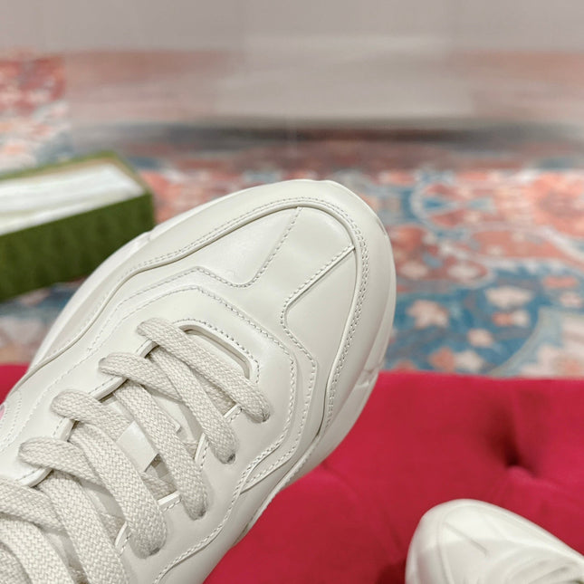 GG RHYTON TRAINER WHITE CALFSKIN WITH PINK LOGO