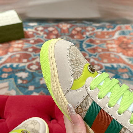 GUCCI 26S SCREENER SNEAKER IN BEIGE MIX LIGHT GREEN SUEDE