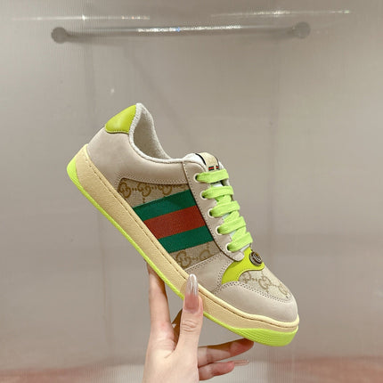 GUCCI 26S SCREENER SNEAKER IN BEIGE MIX LIGHT GREEN SUEDE