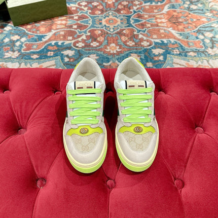 GUCCI 26S SCREENER SNEAKER IN BEIGE MIX LIGHT GREEN SUEDE