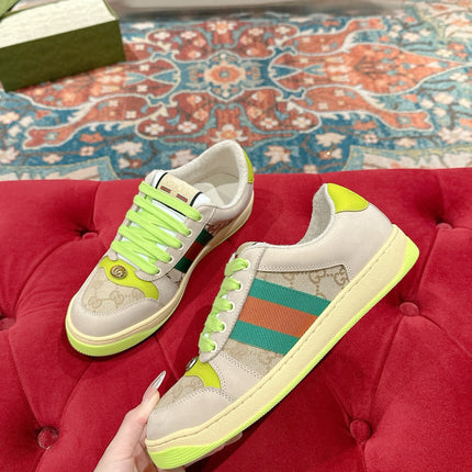 GUCCI 26S SCREENER SNEAKER IN BEIGE MIX LIGHT GREEN SUEDE
