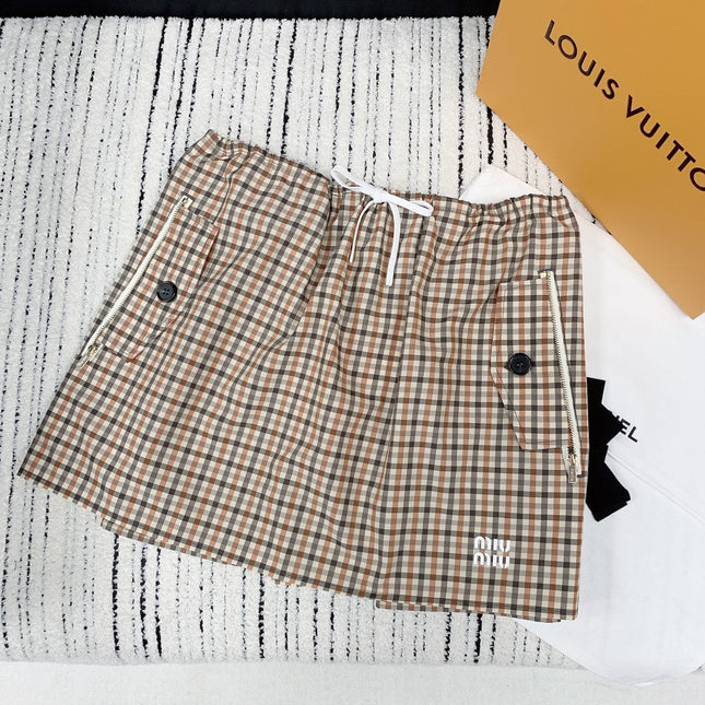 MIUMIU PLAID ELASTIC WAIST SKIRT 228067