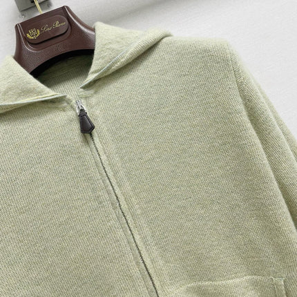 LORO PIANA 26S HOODED ZIP-UP KNIT CARDIGAN 857