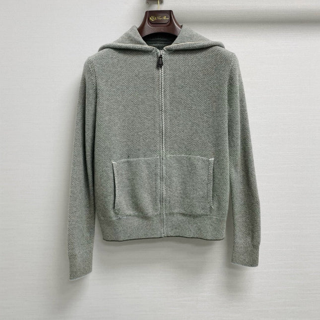 LORO PIANA 26S HOODED ZIP-UP KNIT CARDIGAN 858