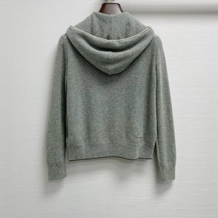 LORO PIANA 26S HOODED ZIP-UP KNIT CARDIGAN 858
