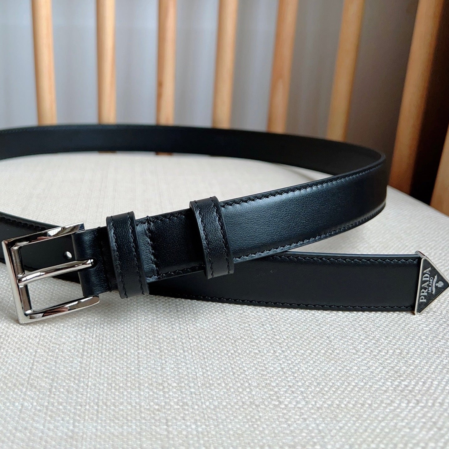 PRADA 25S BELT 25 MM IN BLACK CALFSKIN 585800