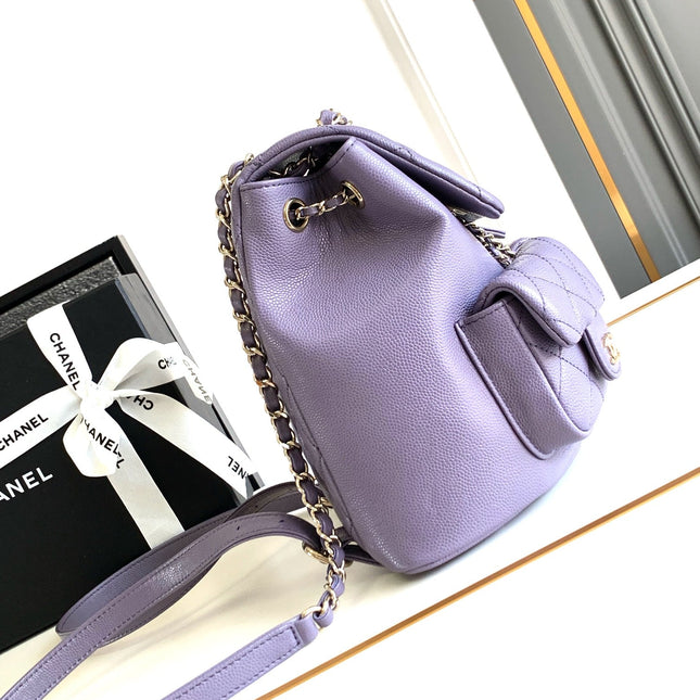 CHANEL 25S BACKPACK 21 CM IN PURPLE LAMBSKIN