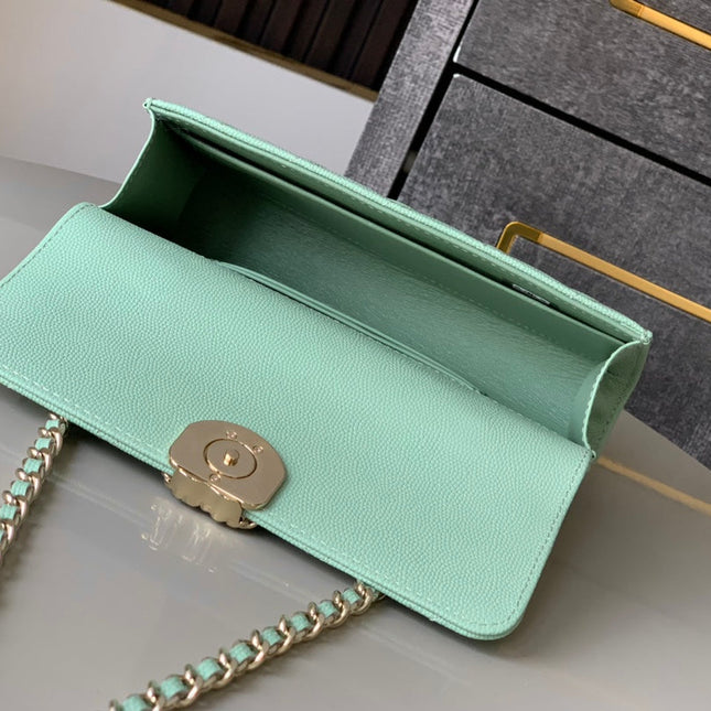CHANEL 25S KELLY BAG 18 IN LIGHT GREEN CAVIAR LEATHER WITH GOLD HARDWARE
