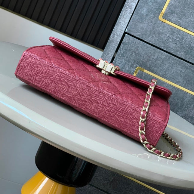 CHANEL 25S KELLY BAG 18 IN DARK RED CAVIAR LEATHER WITH GOLD HARDWARE