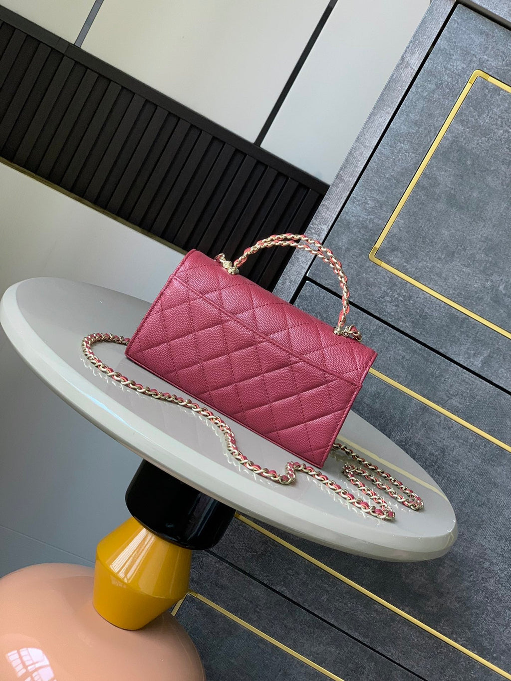 CHANEL 25S KELLY BAG 18 IN DARK RED CAVIAR LEATHER WITH GOLD HARDWARE