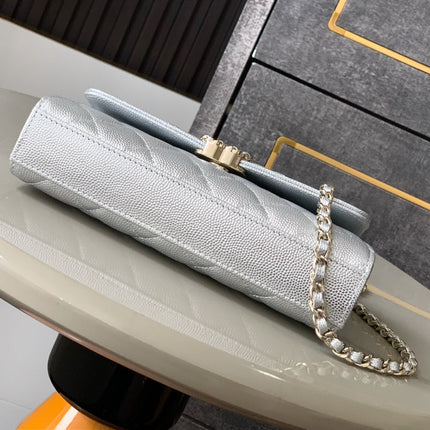 CHANEL 25S KELLY BAG 18 IN SILVER CAVIAR LEATHER WITH GOLD HARDWARE STYLE 2